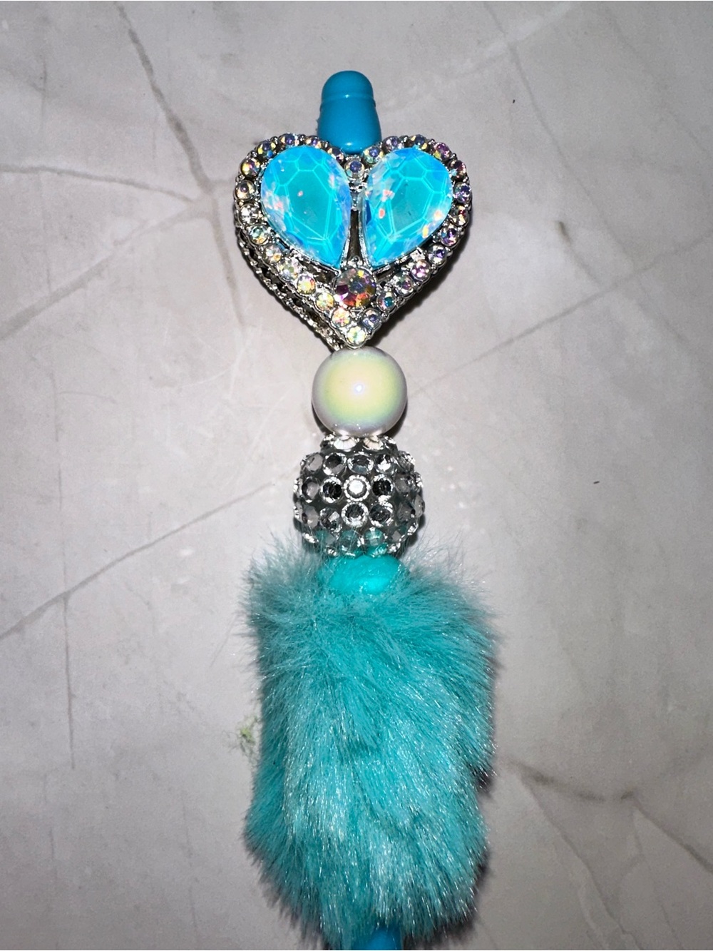 Turquoise Heart Drop Fur Charm Handmade Pen